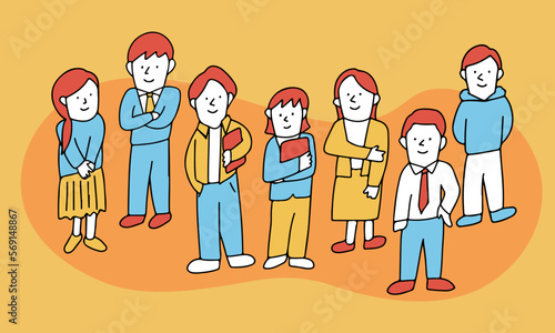 様々な職種の人々で構成されるビジネスチームのイラスト