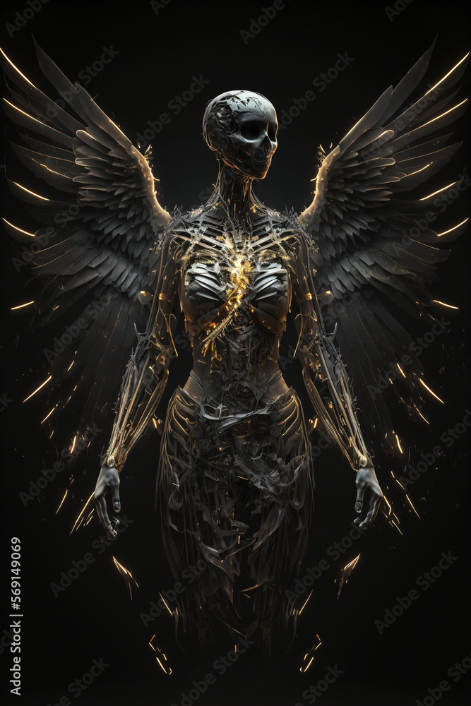 Dark black horror angel. modern sculpture. Designed using