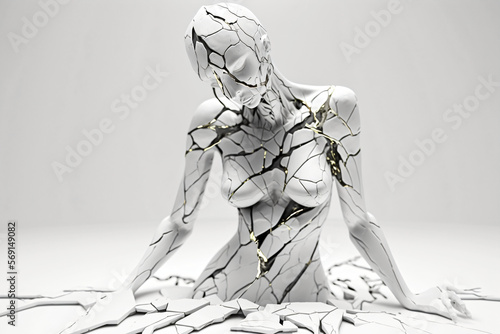 marble and gold abstract statue. modern sculpture. Designed using generative ai photo