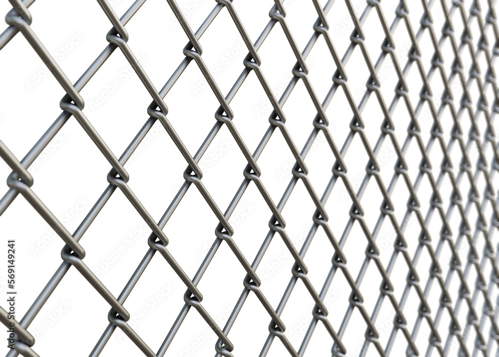 Fototapeta premium Metal chain link fences Perspective view - Png Transparent 3D Image 