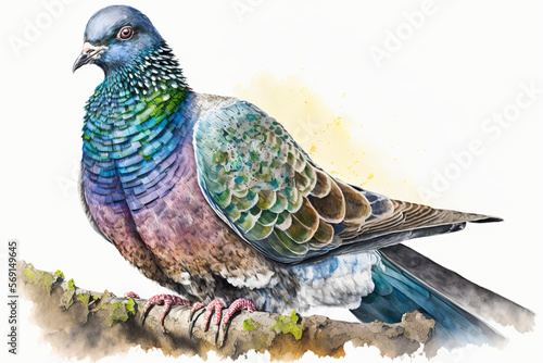 Isolated, Watercolor Pigeon Drawing, Cute Pigeon Drawing on White Background, Pigeon Vactor, Generative Ai