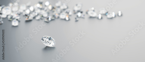 Diamonds group placed on glossy background 3d Rendering Soft Focus