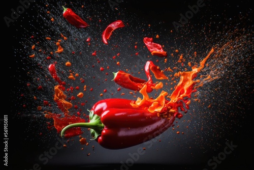 Red Peppers Rotating in Freeze Motion. superb shot. Generative AI