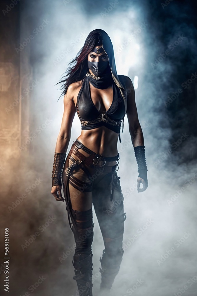 Obraz premium Female ninja assassin warrior. Designed using generative ai.