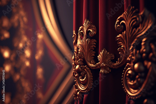 metallic gold leaves ornament with red textile