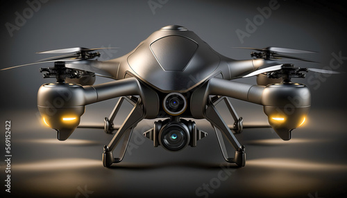 Futuristic sleek autonomous spy drone with cameras, surveillance tool, Generative AI