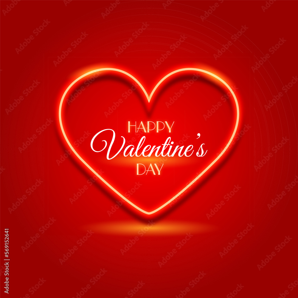 happy valentine's day card with heart, valentines day neon style greeting design
