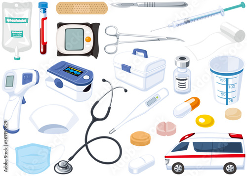医療に関する薬剤や医療用品のイラストセット