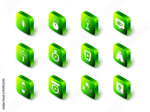 Set Weight, Punching bag, Boxing glove, short, training paws, and gong icon. Vector