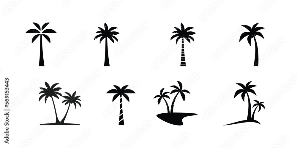 set of palm tree silhouette logo vector design