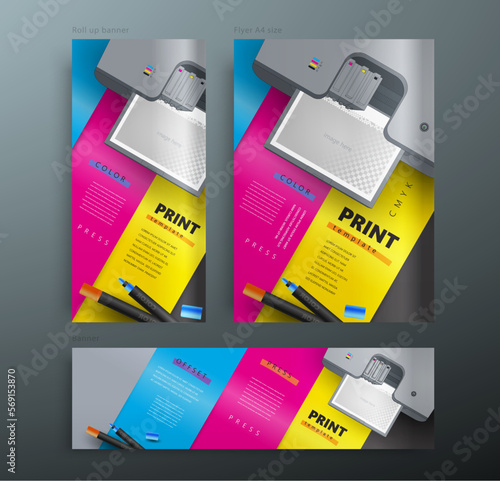 Print cmyk polygraphy printing theme Set cover flyer and banners vector