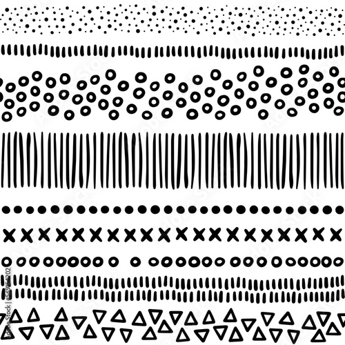 Obraz na płótnie art journal dot line cross horizontal seamless dividers graphic monochrome vector elements isolated on white background w salonie