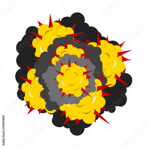 Cartoon dynamite or bomb explosion. Boom clouds and smoke. fire.
