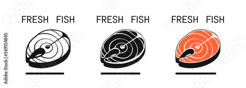 Steak fish vector set. Salmon steak, piece red fish