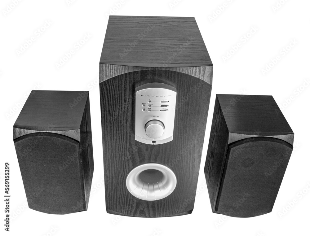 Obraz premium Music concept. Three speakers isolated. png transparent