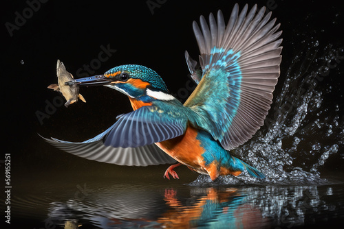 a beautiful blue kingfisher flying. Generative AI  © Kanchana