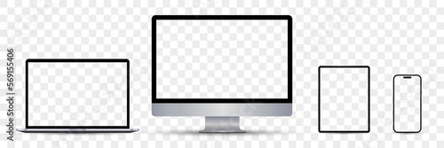Laptop, computer monitor, tablet and smartphone template with blank screen