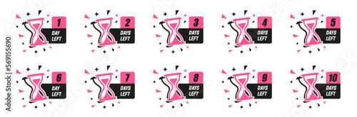 Set of days left with hourglass icons. Promotion badges days left