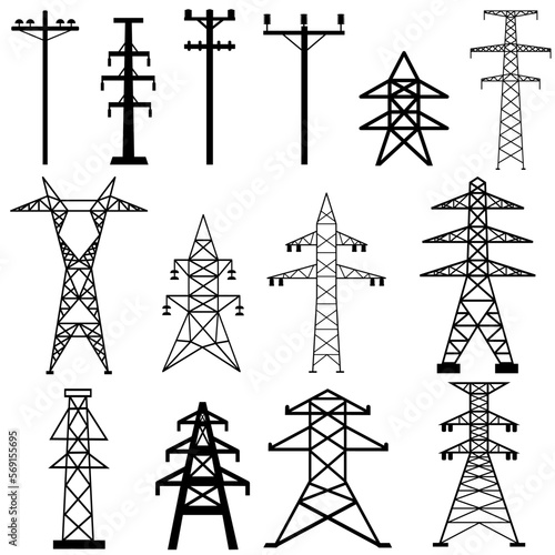 Electricity Tower icon vector set. Transmission Tower illustration sign collection. Power Lines symbol. Electrical Lines logo.