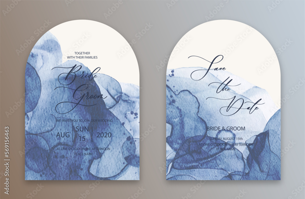 Wedding Arch Invitation cards Navy blue Watercolor style collection ...