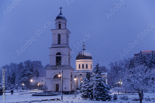 Bild auf Leinwand Cathedral of Christ's Nativity Chisinau in winter at blue hour