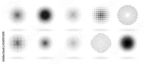 Set of halftone texture elements with shadow on a white background © top dog