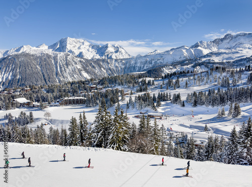 Ski slopes in winter resort Courchevel, France.