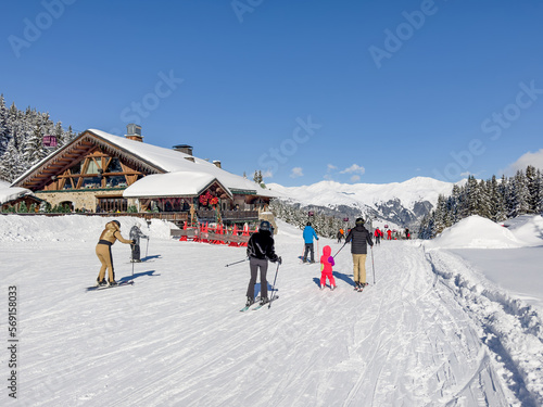 Ski slopes in winter resort Courchevel, France.