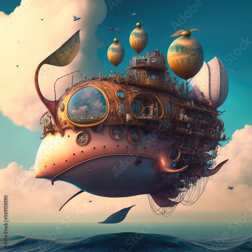 Soaring Above the Waves: Gigantic Flying Machine Glides Over Water, Generative AI