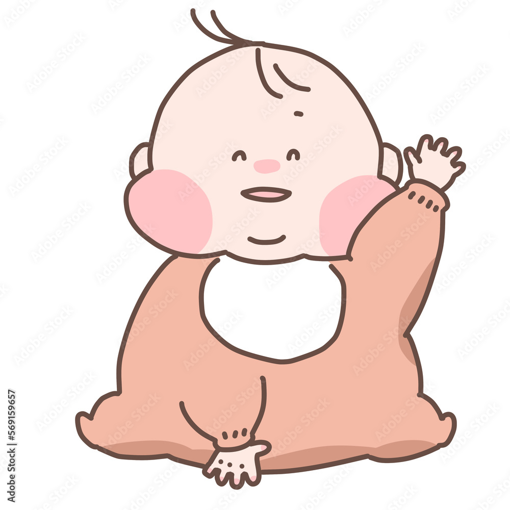 Illustration of a baby waving with a smile Illustration of a baby waving with a smile