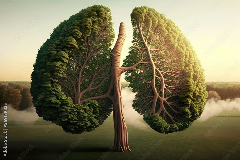 Beautiful tree growing with a shape as human lungs in a beautiful