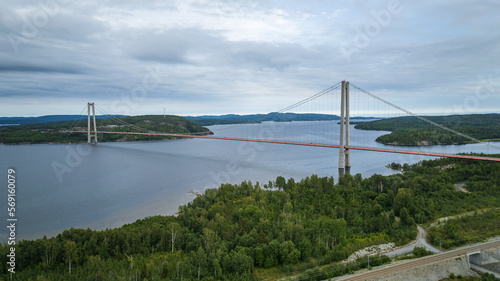 Högakustenbron, Hängebrücke über den Fluss Ångermanälven, Höga Kusten, Schweden