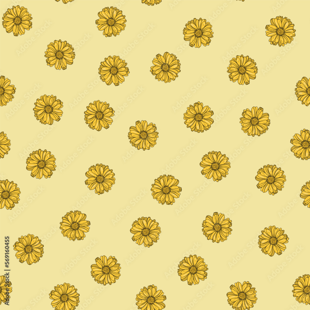 Fototapeta premium hand drawn yellow daisies. seamless pattern on a yellow background