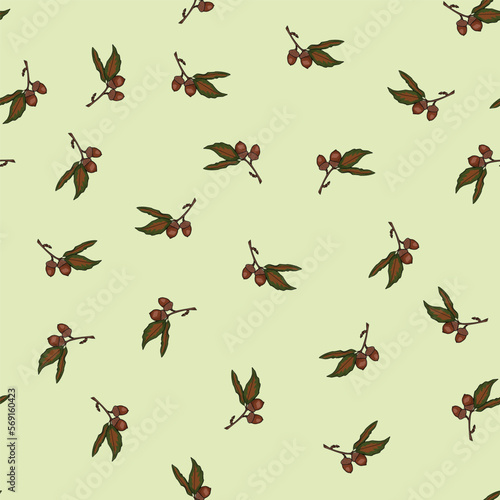 acorn with leaf hand drawn. seamless pattern on a green background
