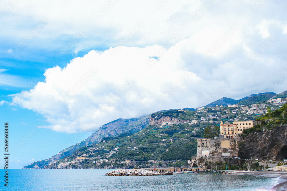 Sunny Panoramic Landscape View On Maiori, Amalfi Coast, Italy
