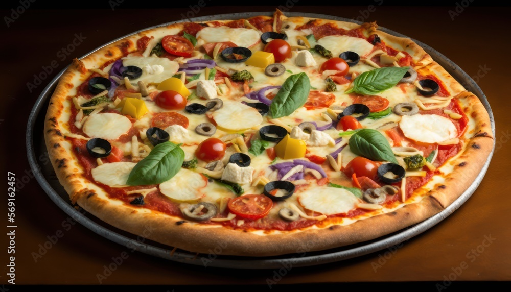 Fresh and Tasty Pizza with Mushrooms and Tomatoes, generative ai