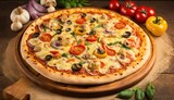 Fresh and Tasty Pizza with Mushrooms and Tomatoes, generative ai