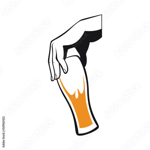 Vector illustration of a hand holding a glass of beer. Beer drinker icon.