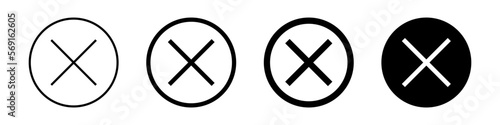 Cross mark silhouette icon set. Delete and cancel buttons. Vector.