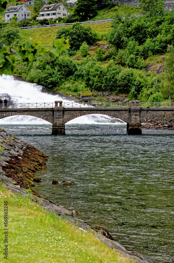 Landscape with Hellesyltfossen waterfall - Geiranger, Norway