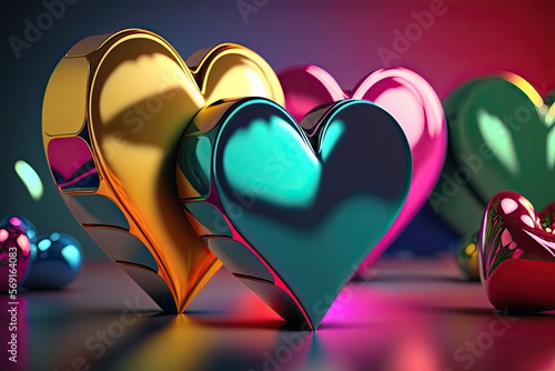 3D Colorful Hearts Valentine Day Background Wallpaper Generative AI.