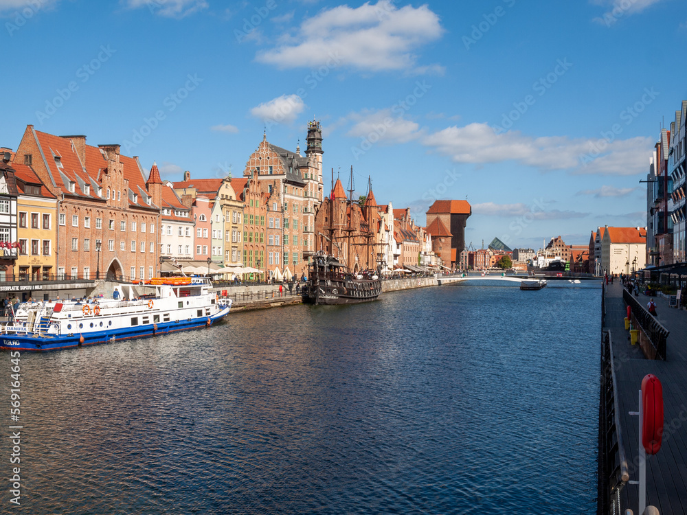 Fototapeta premium Gdansk, Old Town - historic buildings along the riverbank of Motlawa River, Poland