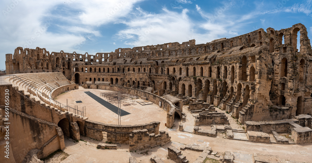 Amphitheatre of El Jem in Tunisia. Amphitheatre is in the modern-day city of El Djem, Tunisia, formerly Thysdrus in the Roman province of Africa