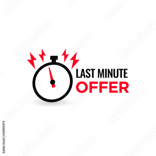 vector illustration last minute offer button sign, flat modern label, stopwatch countdown logo