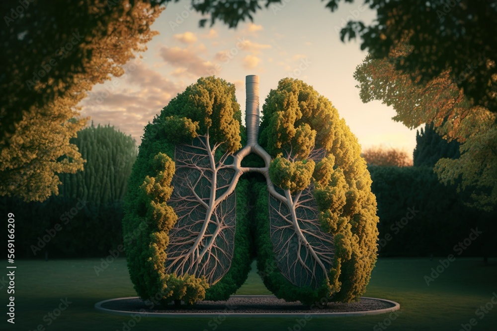Beautiful tree growing with a shape as human lungs in a beautiful