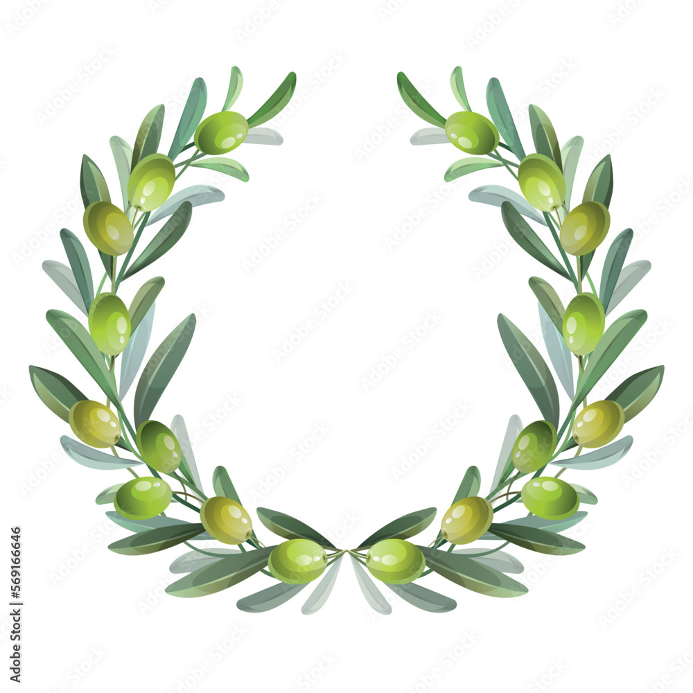 Wreath with green olives. Design element. Vector illustration