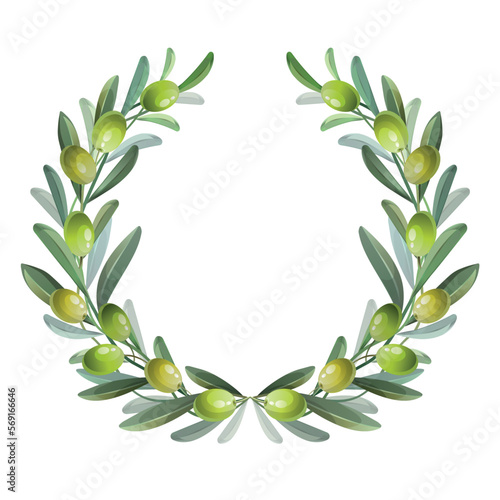 Wreath with green olives. Design element. Vector illustration