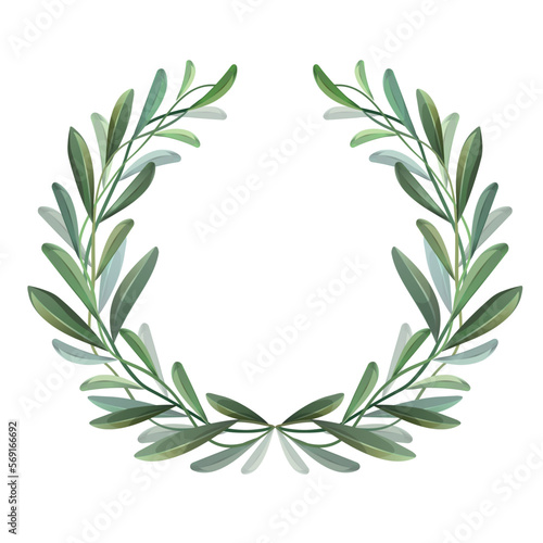 Wreath with green leaves of olive tree. Vector illustration