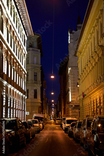 A nighttime street in the center of Budapest