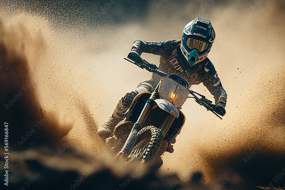 Stylish Motocross Stunt Bike in Action with Rider Performing Aerial Tricks. Generative AI. - obrazy, fototapety, plakaty 